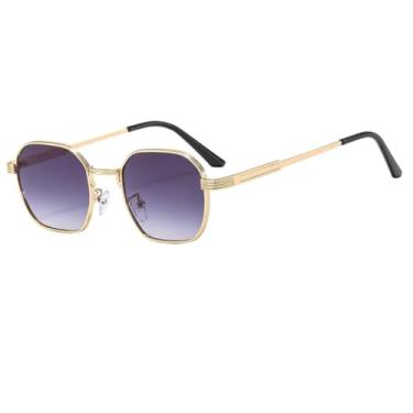 Imagem de HPIRME Óculos retrô femininos com lentes degradê, armação de metal, multicoloridos, estilo punk, proteção UV400 (dourado-cinza).