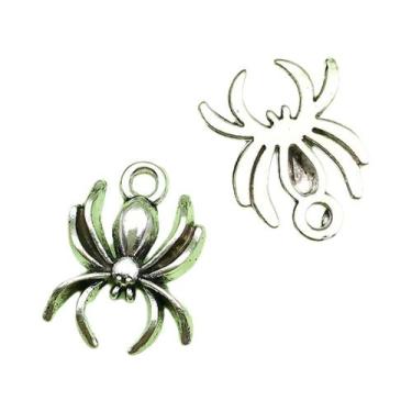 Imagem de Pingentes Antigos Prateados De Halloween 10/13 Peças: Caveira E Teia D