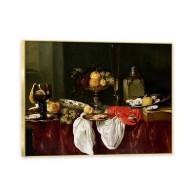 Imagem de NHLDZYH Moldura dourada. Pintura vintage fruta ainda vida em tela retro fruta motivo estilo country decoração de parede para cozinha e sala de jantar. A54. 50 x 65 cm.