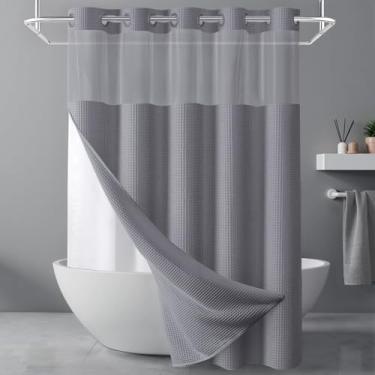 Imagem de XOGUIBO Cortina de chuveiro cinza de algodão sem gancho, conjunto de cortina de chuveiro de trama waffle, com forro de substituição de encaixe 190 cm C x 182 cm L