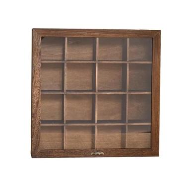 Imagem de Estojo de exibição de joias – Caixa organizadora de colar de madeira maciça com design de várias grades e prateleira de capa para brincos, anéis e acessórios