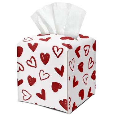 Imagem de Capa de caixa de lenços de papel quadrado bonito de couro vermelho amor coração decoração de dia dos namorados para mesa, cozinha, carro, banheiro, quarto, escritório, presentes para mulheres