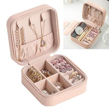 Imagem de ZJchao Caixa de Joias de Couro PU Organizador de Viagem Com Vários Compartimentos de Armazenamento para Brincos, Colares, Anéis, Pulseiras, Durável, Portátil, Rosa Nude 10x10x5cm