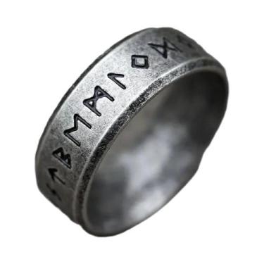 Imagem de Anel Unissex Retrô Viking Odin Com Letras Em Aço Inoxidável 316L  Joia