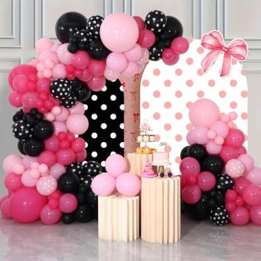 Imagem de Kit de arco de balão rosa e preto com 226 peças para meninas e mulheres, tema de aniversário, decoração de festa de chá de bebê
