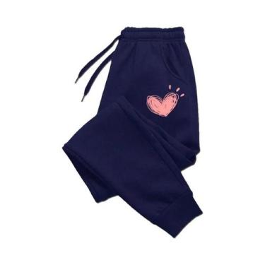 Imagem de Calças De Moletom De Algodão Com Estampa De Coração Para Mulheres, Cal
