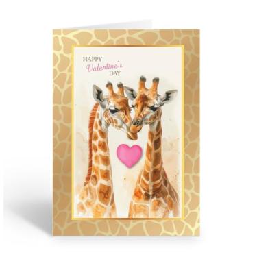 Imagem de Stonehouse Collection Cartão de felicitações de girafa fofa, cartão de dia dos namorados de girafa única com envelope vermelho - Feito nos EUA (girafas)