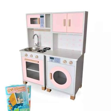 Imagem de Kit Mini Cozinha Infantil e Máquina de Lavar - Rosa Bebe