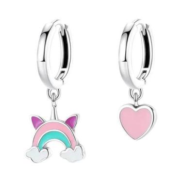 Imagem de Brincos De Prata 925 Unicórnio Arco-Íris Com Pedra Preciosa Brilhante 