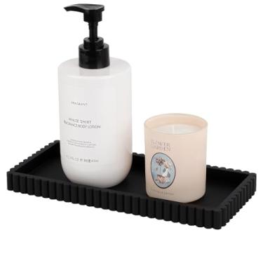 Imagem de Bandeja de banheiro de silicone pequena organizadora retangular para pia suporte de esponja para bancada de cozinha, decoração para sabonete, perfume, vela, preta
