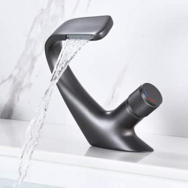 Imagem de Torneira de lavatório moderna preta torneira misturadora de pia de banheiro latão cromado torneira de lavatório único manípulo único guindaste para banheiro (cor de arma)