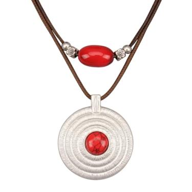 Imagem de joymiao Colares Boho para mulheres, colar de círculo grosso, em camadas, boho, círculo, couro, gargantilha longa, vintage, joias boêmias, presentes, Couro sintético, Sem Pedra Preciosa