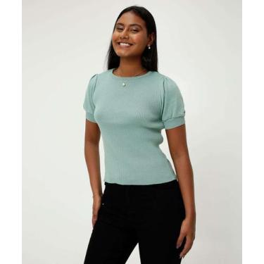 Imagem de Blusa Feminina Tricô Manga Curta Bufante Marisa-26453, Verde, PP