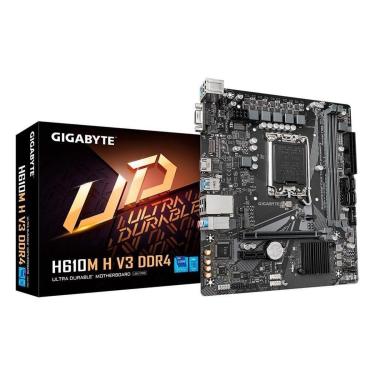 Imagem de Placa-Mãe Gigabyte H610M H V3, Intel LGA 1700, M-ATX, DDR4, M.2, Preto - H610M H V3-Unissex