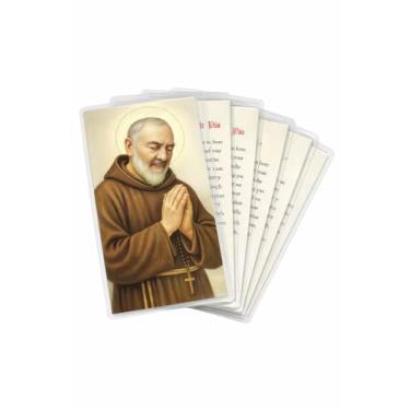 Imagem de Shepherd's Grace Cartões de oração laminados Saint Padre Pio – Conjunto de cartas sagradas católicas, pacote com 5, tamanho de bolso 11,4 x 7 cm, cartões de fé duráveis para oração e reflexão