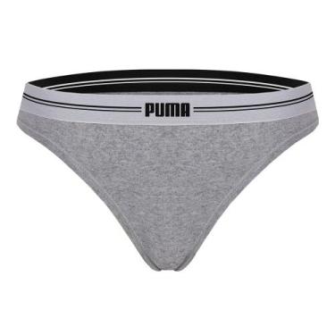 Imagem de Calcinha Biquíni Puma Cotton Feminina, Cinza, Preto, GG
