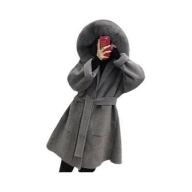 Imagem de Jaqueta Feminina Oversize De Inverno Com Gola E Punhos De Pele De Rapo