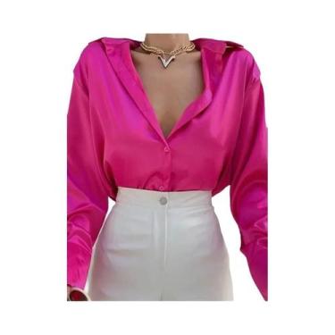 Imagem de Camisa De Escritório Vintage Com Gola Polo Para Mulheres, Solta, Com B