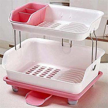 Imagem de U5GAAALPPQ9 Escorredor de pratos escorredor de pratos de camada dupla armazenamento de pratos prateleira de drenagem de secagem prateleira de cozinha suporte de utensílios de mesa para bancada de