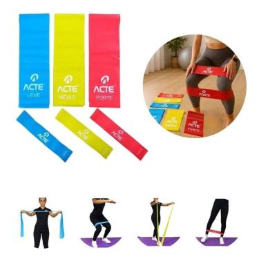 Imagem de Kit Com 3 Mini Band + 3 Faixas Elásticas Leve Médio E Forte