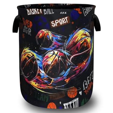 Imagem de Cesta de lavanderia de grafite de basquete, dobrável, divertida, esportiva, com alça, cesta de armazenamento de roupas, bolsa de lavanderia, 48 cm x 42 cm, para lavanderia, quarto/banheiros