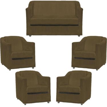 Imagem de Kit Namoradeira Decorativa + 4 Poltronas Para Sala Manicure Recepção Consultório Mila Suede