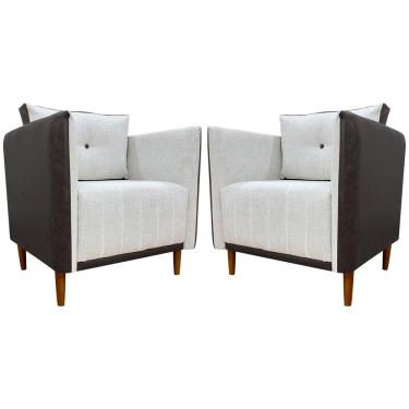 Imagem de Kit 2 Poltronas Decorativa Para Sala Recepção Consultório Aviv Luxo Corino E Linho