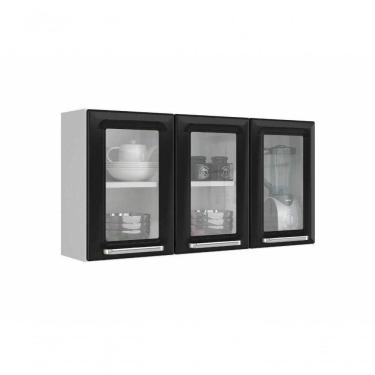 Imagem de Armario Aéreo Com Vidro Cozinhas Itatiaia Luce - 3 Portas - Preto