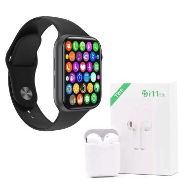 Imagem de Kit 1 Relógio Smartwatch Iwo 8 Lite Plus Preto Troca Pulseira + Fone I11 Tws Branco - Smart Bracelet
