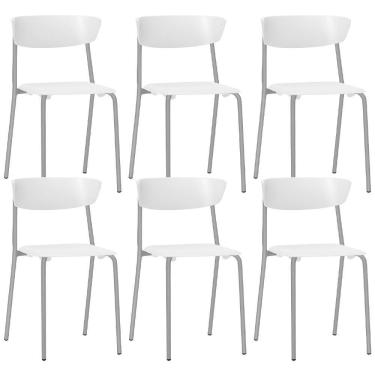Imagem de Kit 06 Cadeiras Empilhável Fixa Atom F02 Base Aço Cinza Branco - Lyam Decor