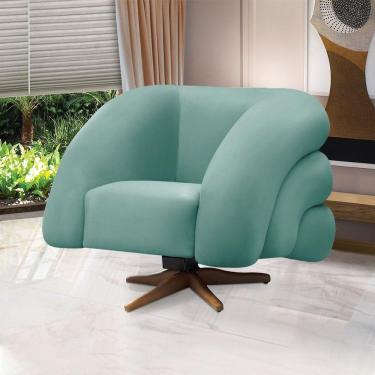 Imagem de Poltrona Giratória Orgânica Com Balanço Tana Bouclê Azul Turquesa E03 - D'rossi