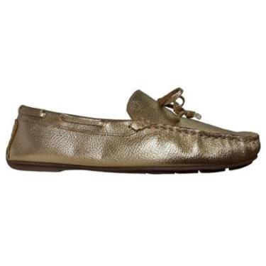 Imagem de Sapato Mocassim Feminino Couro Legítimo Ouro Branco Laço-Feminino