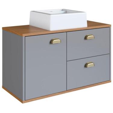 Imagem de Gabinete Suspenso 80 cm MDF Cuba Branca Livia - Milani Store, Freijo U