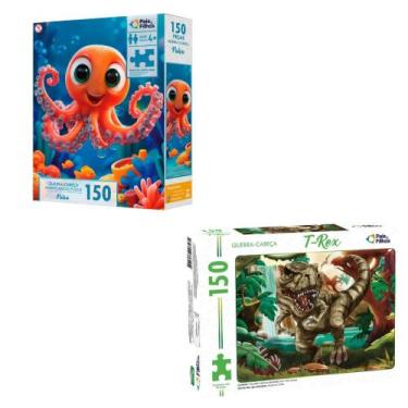 Imagem de kit 2 quebra cabeças 150 peças infantil- T-Rex e Polvo Fundo do Mar - 