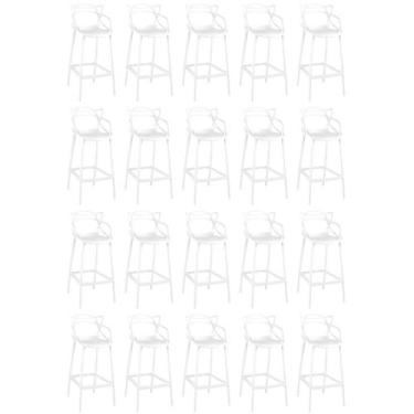 Imagem de Kit 20 Banquetas Allegra com Encosto Design Cozinha/Bancada - Branco -