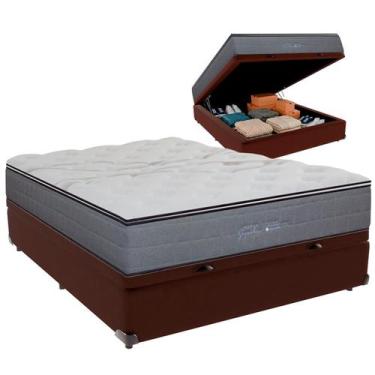 Imagem de Cama Box Baú Casal e Colchão Ares Molas Ensacadas Colchobel Marrom