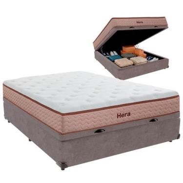 Imagem de Cama Box Baú Casal e Colchão Hera Molas Ensacadas Colchobel Cinza