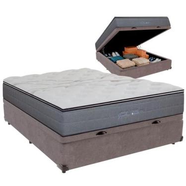 Imagem de Cama Box Baú Casal e Colchão Ares Molas Ensacadas Colchobel Cinza