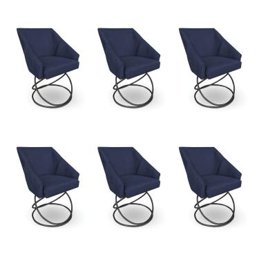 Imagem de Kit 6 Poltronas Luxo Alana Suede Azul Marinho Base Luxo Preto - Pallazio