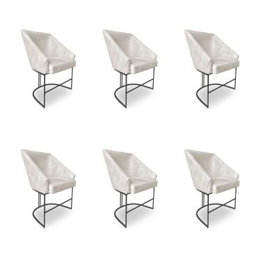 Imagem de Kit 6 Poltronas Luxo Alana Suede Base Ferro Preto - Pallazio Cor Bege