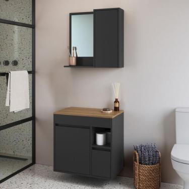 Imagem de Conjunto para Banheiro 60cm com Gabinete Suspenso e Espelheira Bahamas