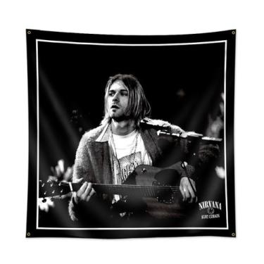 Imagem de Tapeçaria com arte de bandeira para pendurar na parede Kurt Cobain Ani