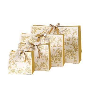 Imagem de Bolsa de presente, cartolina branca de luxo, folha dourada, conjunto d