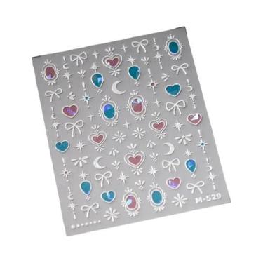 Imagem de Adesivos De Unha 5D Com Borda Dourada, Coração, Laço, Lua E Estrela, E