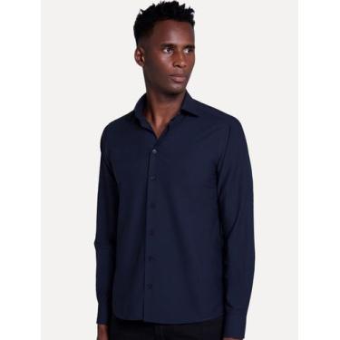 Imagem de Camisa Dudalina Masculina Slim Tricoline Lisa Stretch Azul Marinho, L/