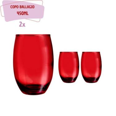 Imagem de Kit 2  Copos de Vidro 450ml Vermelho California Agua Suco - PRATICASA,