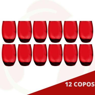Imagem de 12 Copos de Vidro California Redondo 450ml Grande Vermelho - PRATICASA