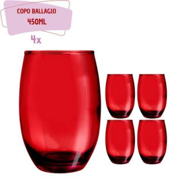 Imagem de Copos California Redondo Vidro Vermelho Mesa 450ml 4 Unidade - PRATICA