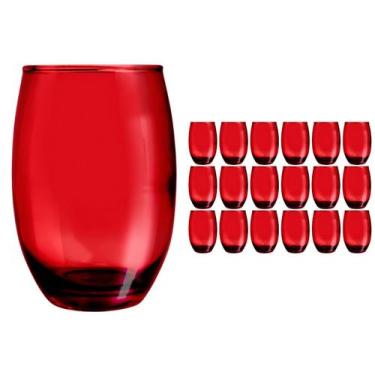 Imagem de Kit 18 Copos California Redondo Vidro Vermelho Mesa 450ml - PRATICASA,