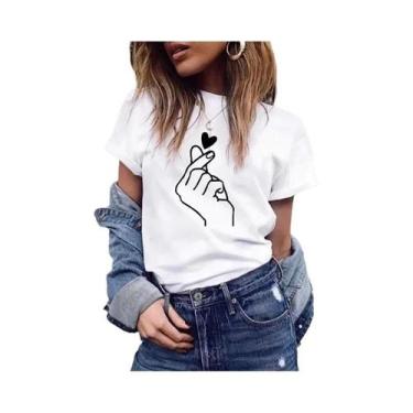 Imagem de Camiseta Feminina Casual Com Estampa Fofa, Gola Redonda, Manga Curta, 